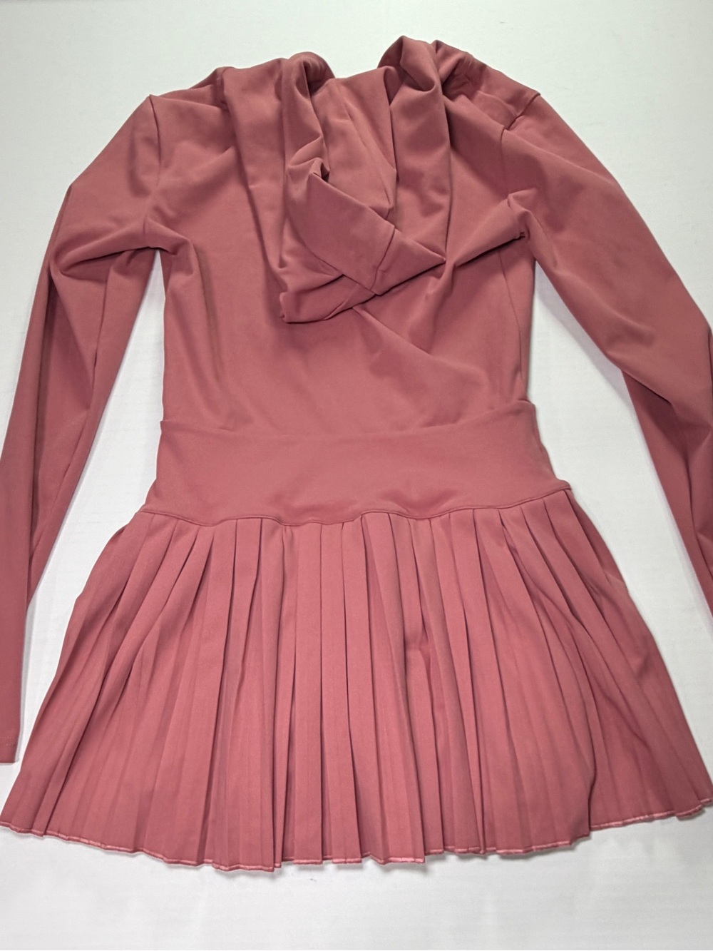 Gold Hinge Pink Pleated Skater Mini Dress Long Sleeve Sample NWOT - Picture 5 of 5